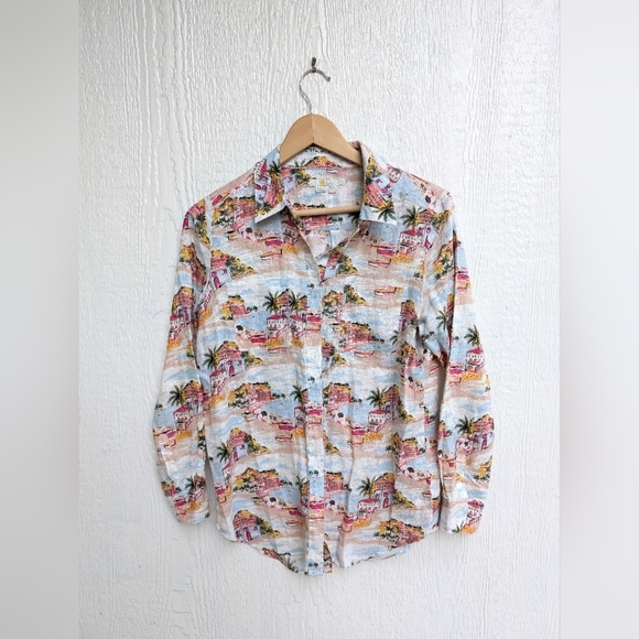 Boden Paradise Bay 100% Linen Tropical Travel Button Down Shirt Top 6 Petite - Picture 1 of 5